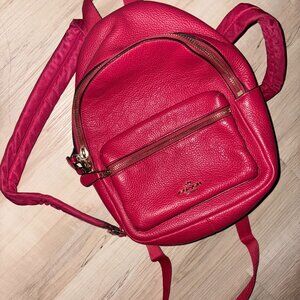 Red Pebbled Genuine Leather Coach Mini Backpack